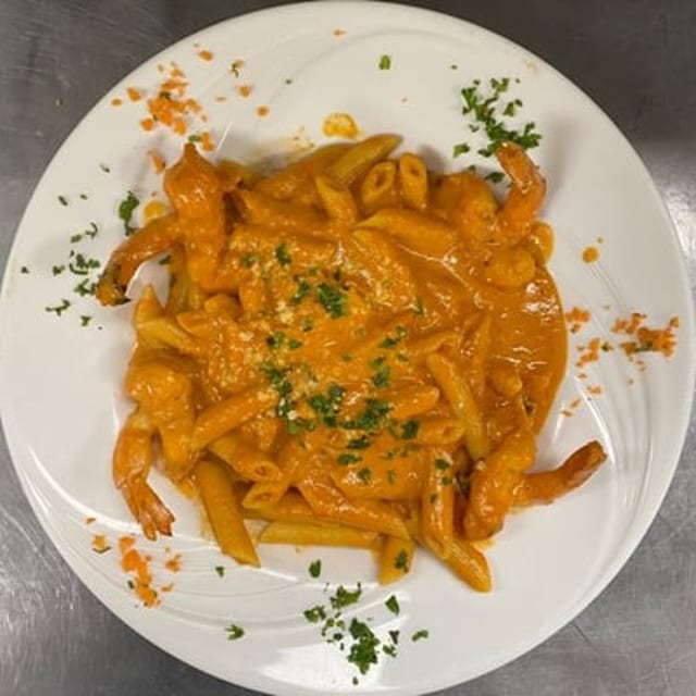 Penne Vodka with Shrimp.