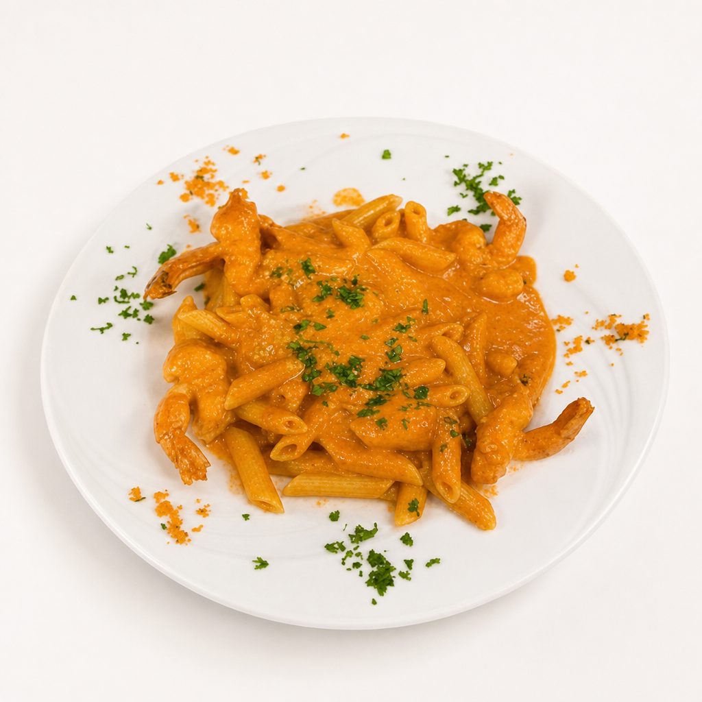 Penne Vodka with Shrimp.