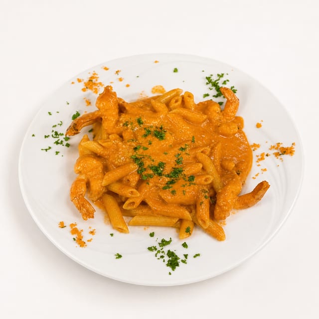 Penne Vodka with Shrimp.