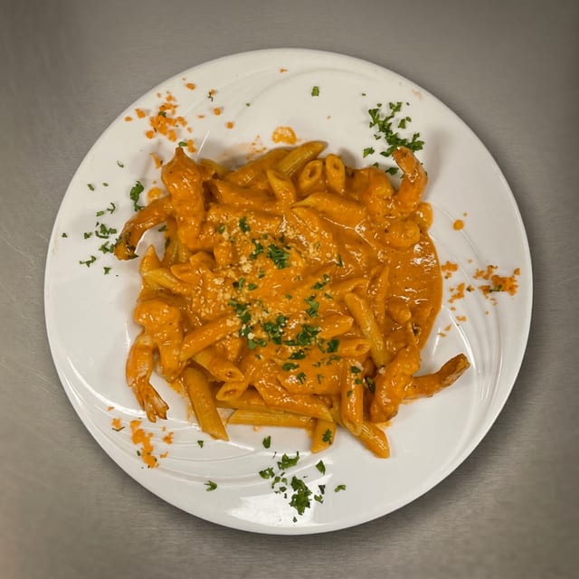 Penne Vodka with Shrimp.